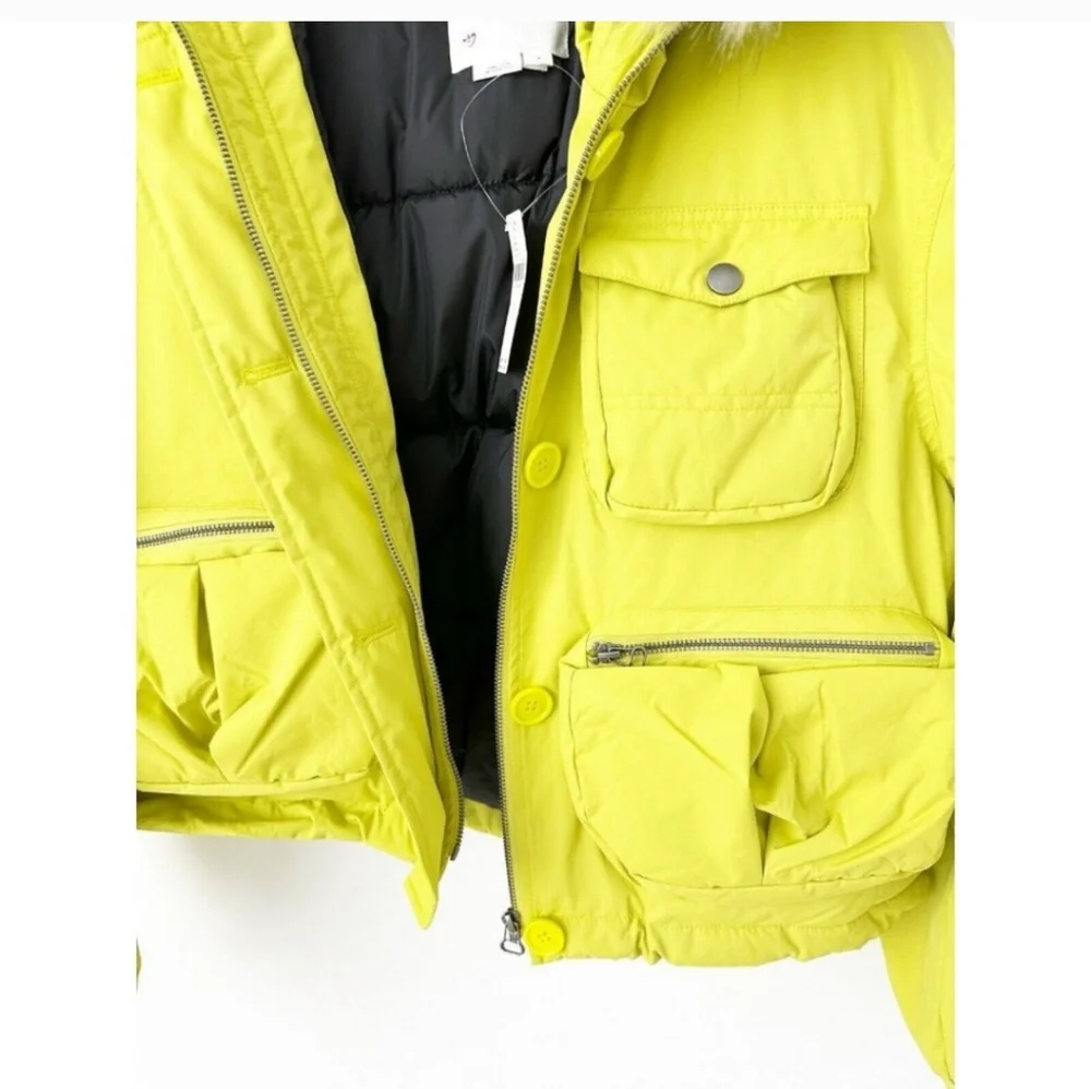 NWT Anthropologie Cropped Hooded Puffer Coat Lime Green Lined Coat Ski Winter